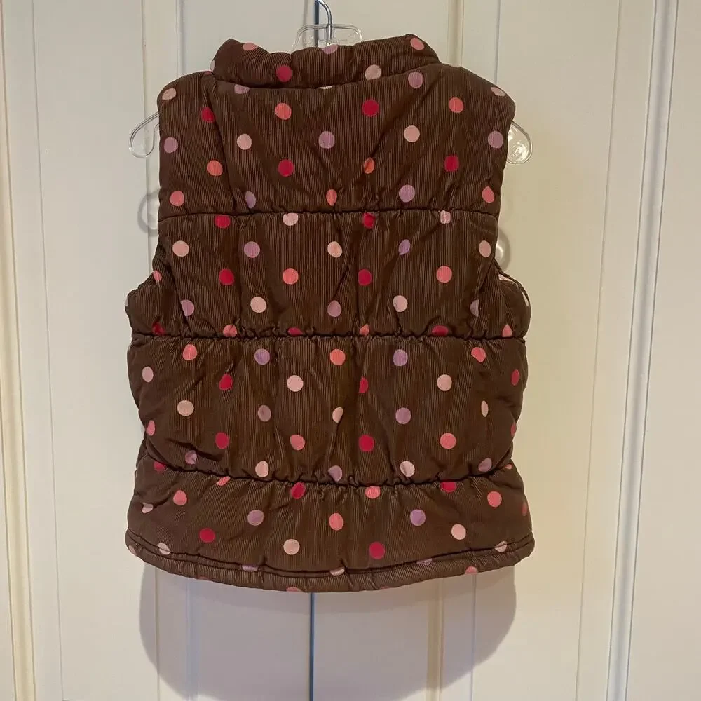 Carter's Girl's Brown Corduroy Vest With Pink Polka Dots Sz 4T